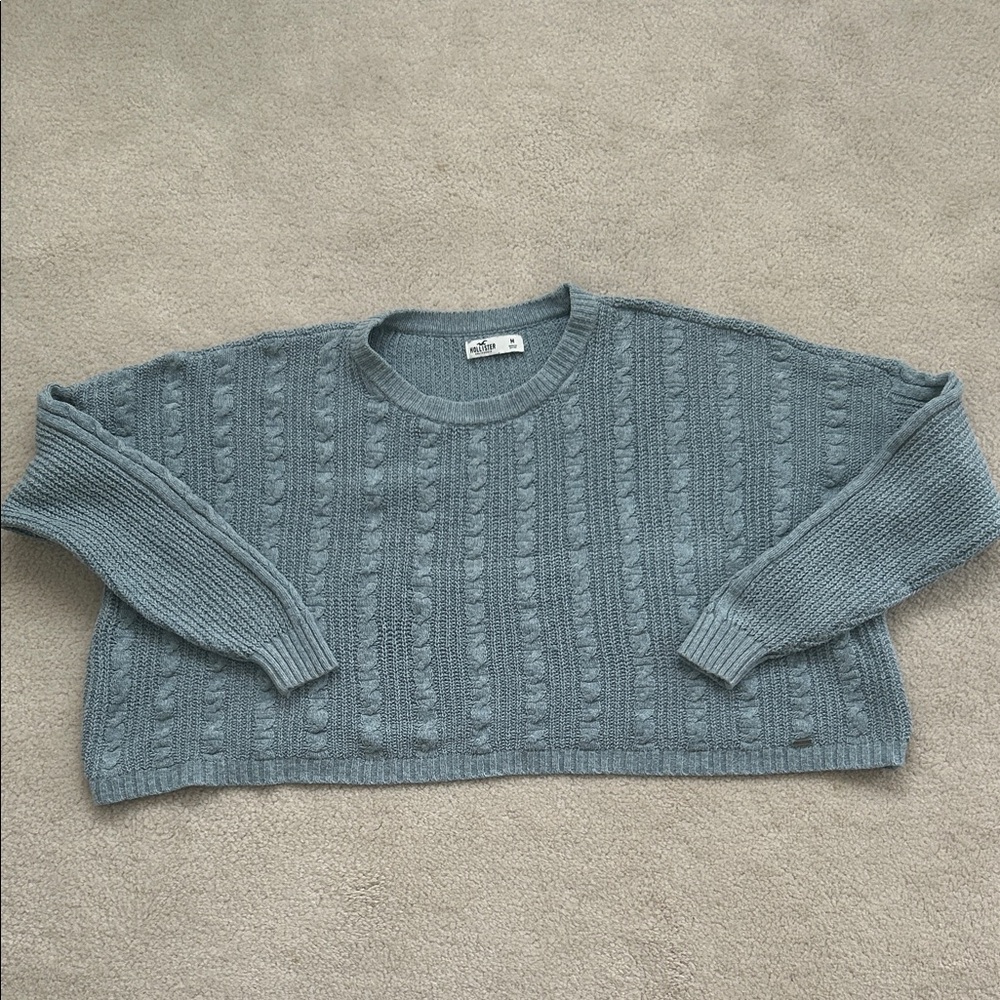 Hollister Blue Cable Knit Cropped Sweater - Size M